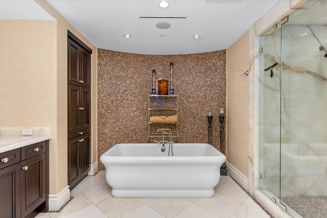 2500 S Ocean Blvd Unit Ph2, Boca Raton, FL 33432 - full bathroom with a stall shower, a freestanding tub, and marble finish flooring