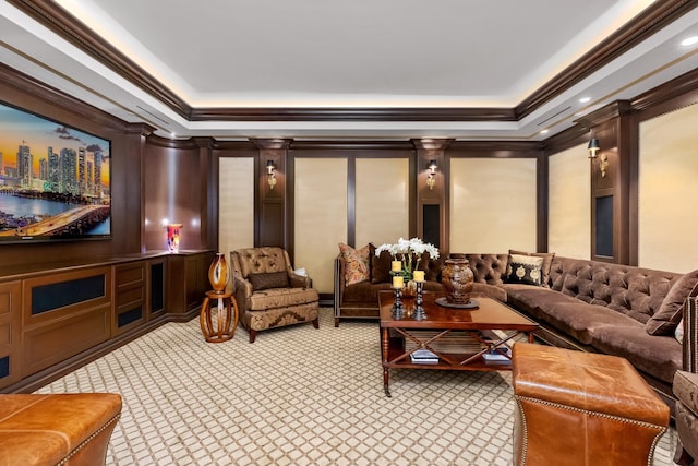 2500 S Ocean Blvd Unit Ph2, Boca Raton, FL 33432 - cinema room with decorative columns, ornamental molding, light colored carpet, and a decorative wall