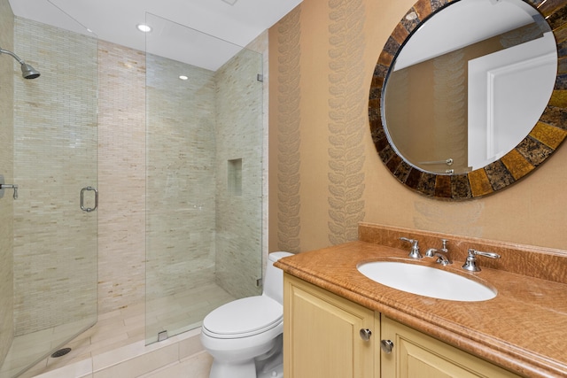 2500 S Ocean Blvd Unit Ph2, Boca Raton, FL 33432 - full bath featuring a shower stall, toilet, vanity, and tile patterned flooring