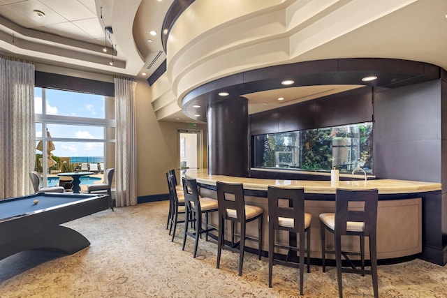 2500 S Ocean Blvd Unit Ph2, Boca Raton, FL 33432 - community bar area featuring billiards table, recessed lighting, baseboards, healthy amount of natural light, and a raised ceiling