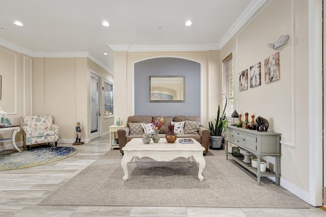 11760 Saint Andrews Pl Unit 204, Wellington, FL 33414 - living room featuring baseboards, recessed lighting, and crown molding