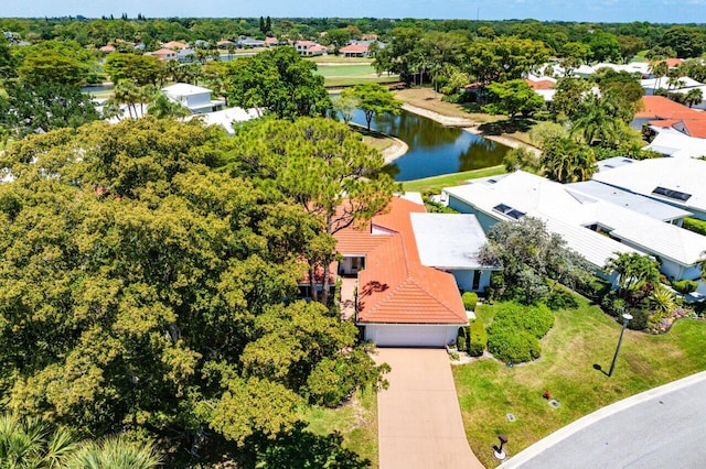 bird's eye view featuring a water view