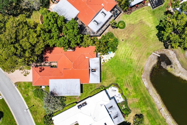 aerial view with a water view