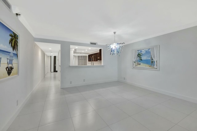 interior space with visible vents, ornamental molding, and light tile patterned floors