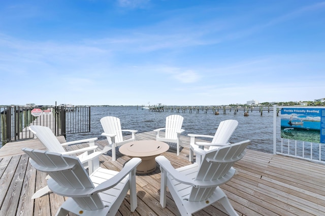 view of dock with a water view