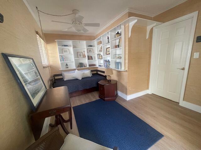 1028 SE 13th Ct, Deerfield Beach, FL 33441 - interior space featuring crown molding, ceiling fan, and wood finished floors