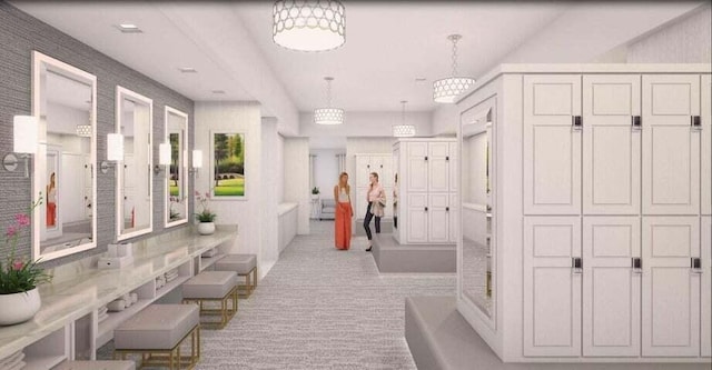mudroom featuring carpet flooring