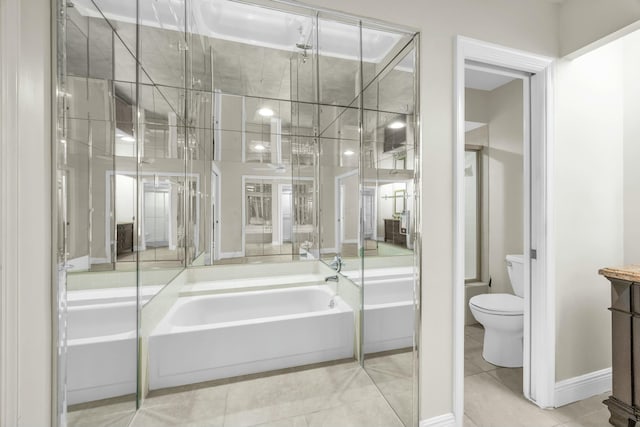 11206 Applegate Cir, Boynton Beach, FL 33437 - bathroom featuring tile patterned floors, toilet, a bath, and vanity