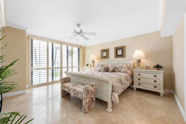 2917 S Ocean Blvd Unit 103, Highland Beach, FL 33487 - bedroom with baseboards, ceiling fan, and light tile patterned floors