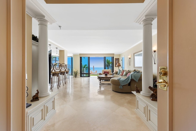 2917 S Ocean Blvd Unit 103, Highland Beach, FL 33487 - living area featuring ornate columns and light tile patterned flooring