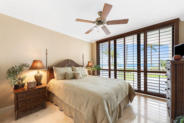 2917 S Ocean Blvd Unit 103, Highland Beach, FL 33487 - bedroom with a ceiling fan, baseboards, and ornamental molding