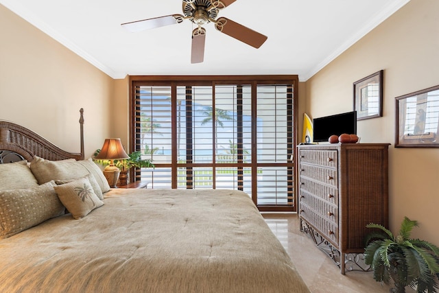 2917 S Ocean Blvd Unit 103, Highland Beach, FL 33487 - bedroom featuring ceiling fan and ornamental molding