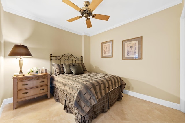 2917 S Ocean Blvd Unit 103, Highland Beach, FL 33487 - bedroom with ceiling fan, baseboards, and crown molding