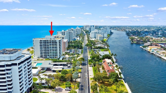 2917 S Ocean Blvd Unit 103, Highland Beach, FL 33487 - aerial view featuring a city view and a water view