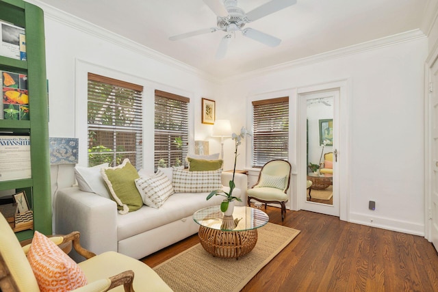 138 Greymon Dr, West Palm Beach, FL 33405 - interior space with ornamental molding, a ceiling fan, wood finished floors, and a wealth of natural light