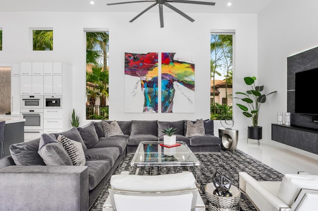 5784 Vintage Oaks Cir, Delray Beach, FL 33484 - living area with recessed lighting and ceiling fan