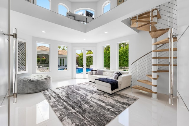 5784 Vintage Oaks Cir, Delray Beach, FL 33484 - living area featuring recessed lighting, stairs, french doors, and plenty of natural light