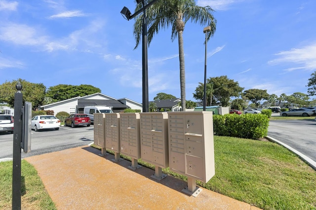 view of property's community with mail area and uncovered parking