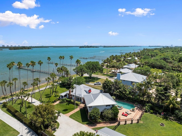 aerial view with a water view