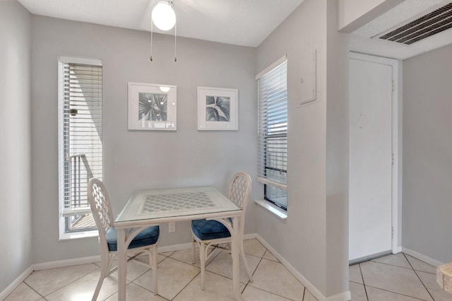 15 Royal Palm Way Unit 505, Boca Raton, FL 33432 - dining room featuring visible vents, a ceiling fan, baseboards, and light tile patterned floors