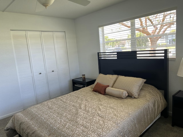 181 Ellesmere D Unit 181, Deerfield Beach, FL 33442 - bedroom with a closet, carpet, and a ceiling fan