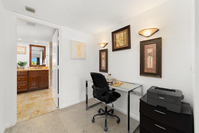 4301 N Ocean Blvd Unit 203, Boca Raton, FL 33431 - office with baseboards, visible vents, a sink, and light colored carpet