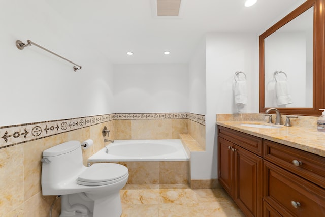 4301 N Ocean Blvd Unit 203, Boca Raton, FL 33431 - full bath with recessed lighting, visible vents, toilet, vanity, and a garden tub