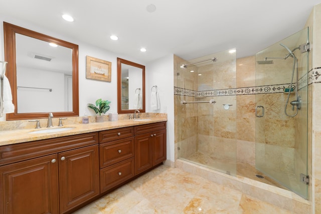 4301 N Ocean Blvd Unit 203, Boca Raton, FL 33431 - bathroom with a sink, recessed lighting, and a stall shower
