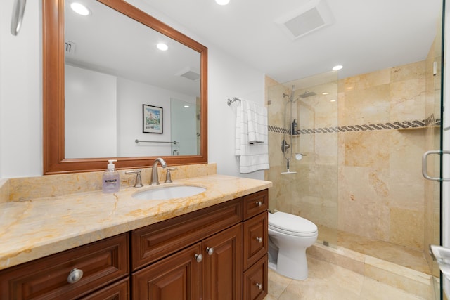 4301 N Ocean Blvd Unit 203, Boca Raton, FL 33431 - full bathroom featuring visible vents, toilet, a stall shower, and vanity