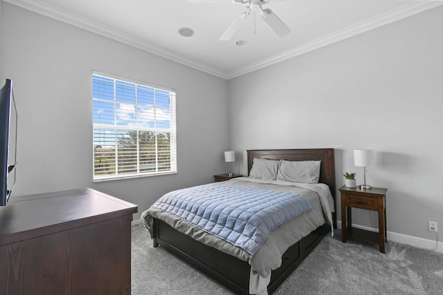 869 SW Habitat Ln, Palm City, FL 34990 - carpeted bedroom with crown molding, baseboards, and ceiling fan