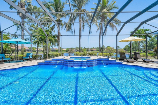869 SW Habitat Ln, Palm City, FL 34990 - outdoor pool featuring an in-ground hot tub, a patio area, and a lanai