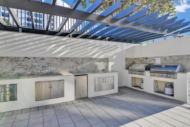 view of patio / terrace with a pergola, a sink, area for grilling, and a grill
