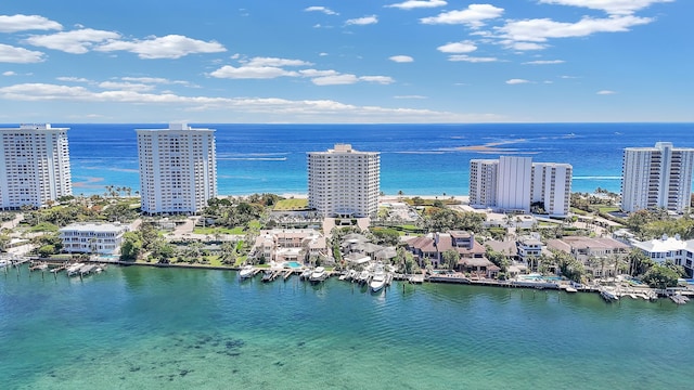 bird's eye view featuring a water view
