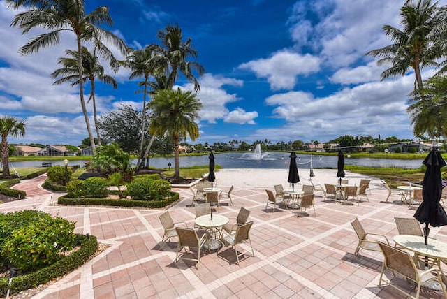 view of home's community with a water view