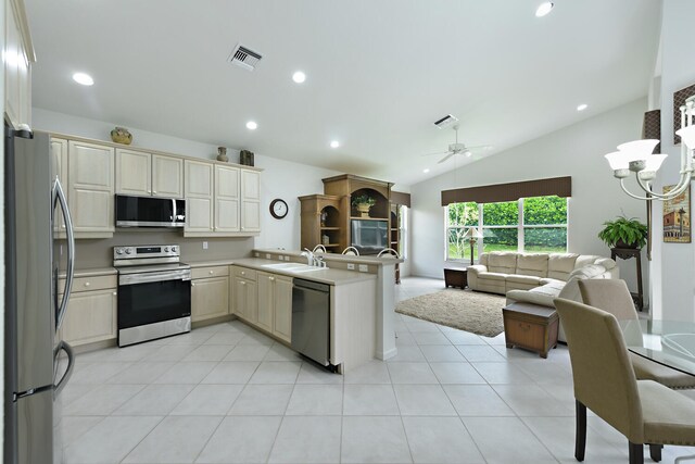 11654 Caracas Blvd, Boynton Beach, FL 33437 - dining area with visible vents, baseboards, lofted ceiling, and a chandelier
