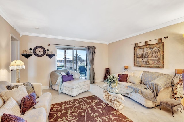 2669 S Garden Dr S Unit 401, Lake Worth, FL 33461 - tiled living room featuring crown molding and baseboards