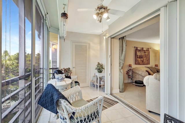 2669 S Garden Dr S Unit 401, Lake Worth, FL 33461 - sunroom / solarium featuring ceiling fan and tile patterned floors
