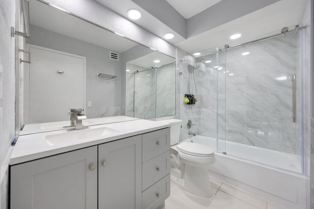 9305 Flynn Cir Unit 8, Boca Raton, FL 33496 - bathroom with vanity, enclosed tub / shower combo, tile patterned flooring, and recessed lighting