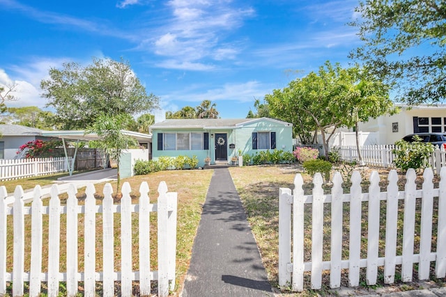 953 Churchill Rd, West Palm Beach, FL 33405 - view of front of property featuring a fenced front yard, driveway, a carport, and stucco siding