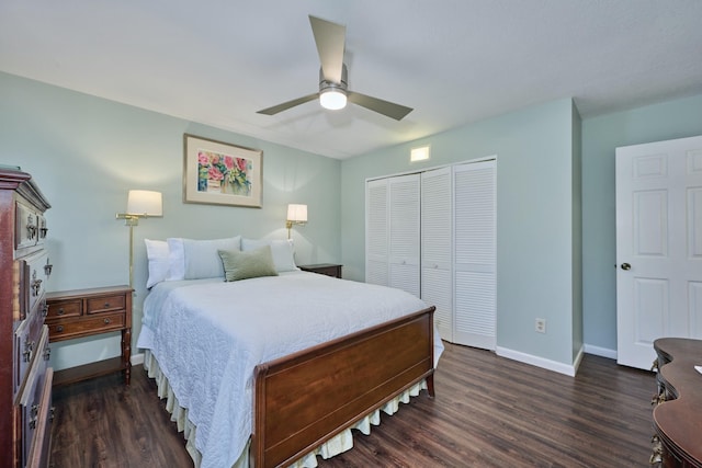 527 10th Ct, Vero Beach, FL 32962 - bedroom featuring a closet, dark wood-style floors, baseboards, and a ceiling fan