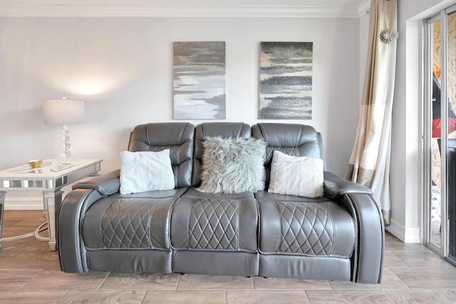 living room with crown molding