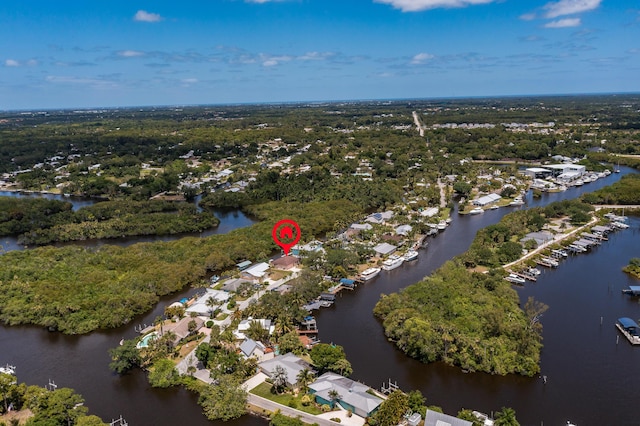 aerial view with a water view and a residential view