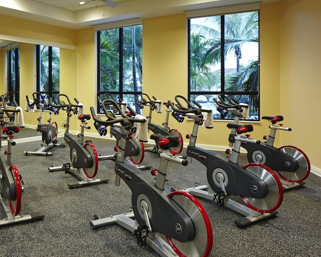 exercise room with baseboards