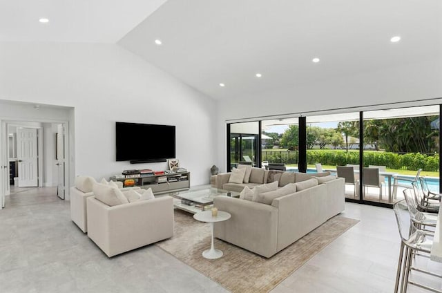 11020 Boca Woods Ln, Boca Raton, FL 33428 - living room with high vaulted ceiling and recessed lighting