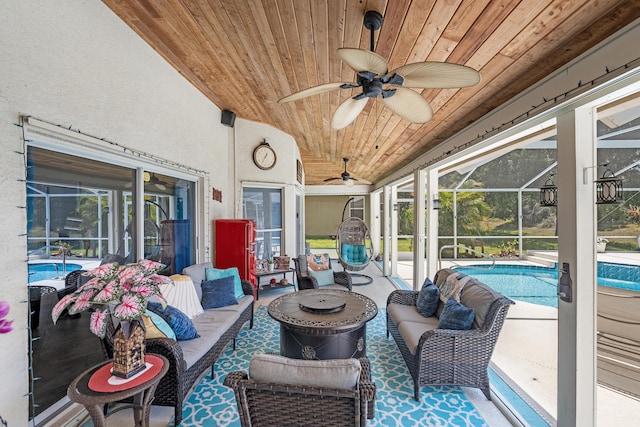2266 SW Monterrey Ln, Port Saint Lucie, FL 34953 - view of patio / terrace featuring outdoor lounge area, a ceiling fan, an outdoor pool, and a lanai