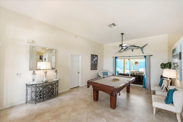 2266 SW Monterrey Ln, Port Saint Lucie, FL 34953 - recreation room featuring pool table, a ceiling fan, light tile patterned flooring, and baseboards