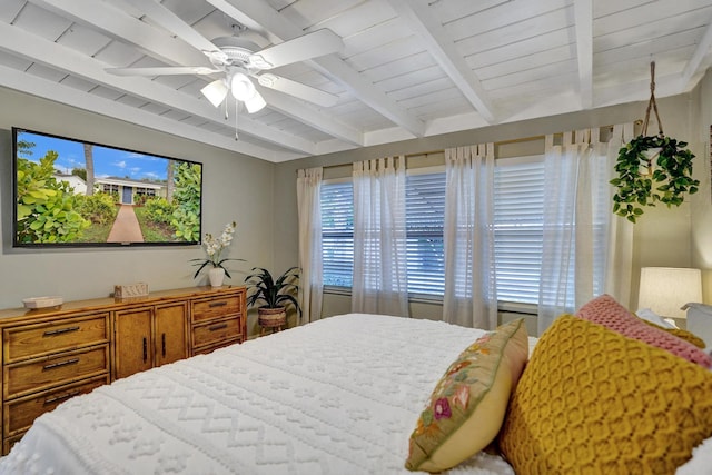1008 SE 3rd St, Boynton Beach, FL 33435 - bedroom with beam ceiling, a ceiling fan, wooden ceiling, and multiple windows