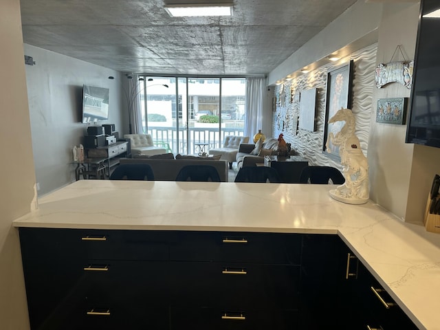3570 S Ocean Blvd Unit 205, South Palm Beach, FL 33480 - kitchen featuring a peninsula, open floor plan, and dark cabinets