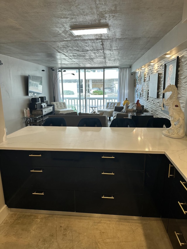 3570 S Ocean Blvd Unit 205, South Palm Beach, FL 33480 - kitchen featuring modern cabinets, a peninsula, open floor plan, and dark cabinetry