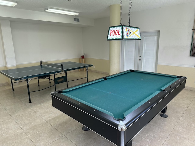 3570 S Ocean Blvd Unit 205, South Palm Beach, FL 33480 - recreation room featuring visible vents, tile patterned flooring, a textured ceiling, and pool table